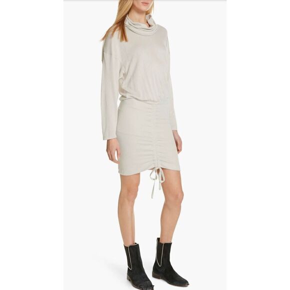 Free People Women’s Large Sundown Mini Dress Natural Ivory Cinched Cowl Neck NEW - Picture 2 of 8